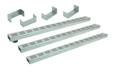 Entwässerungsrinnen Edelstahl superflach Rost Längsschlitzdesign SET Typ 3, System 35/80